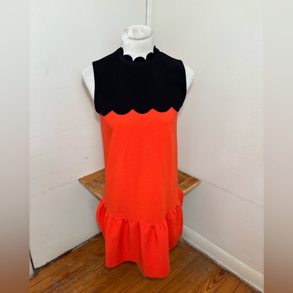Victoria Beckham Orange & Black Scalloped Trim Sleeveless Dress - Picture 1 of 7